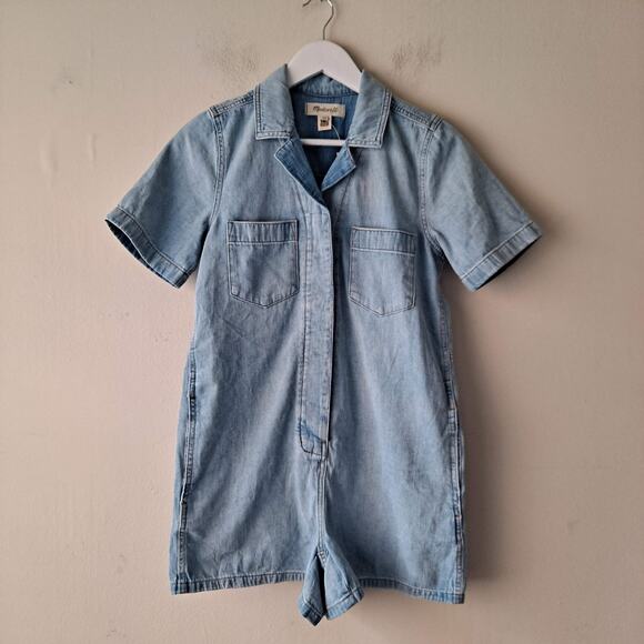 NWT Madewell Denim Utility Romper Short Sleeve Collared Fitzgerald Wash Size XXS - Picture 6 of 16
